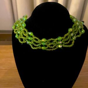 Vintage green peridot choker| wide weaved natural peridot collar bib